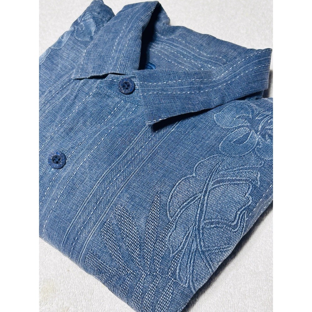 Tommy Bahama Bali Border Silk Camp Shirt Blue Men's L Floral Jacquard Flawless